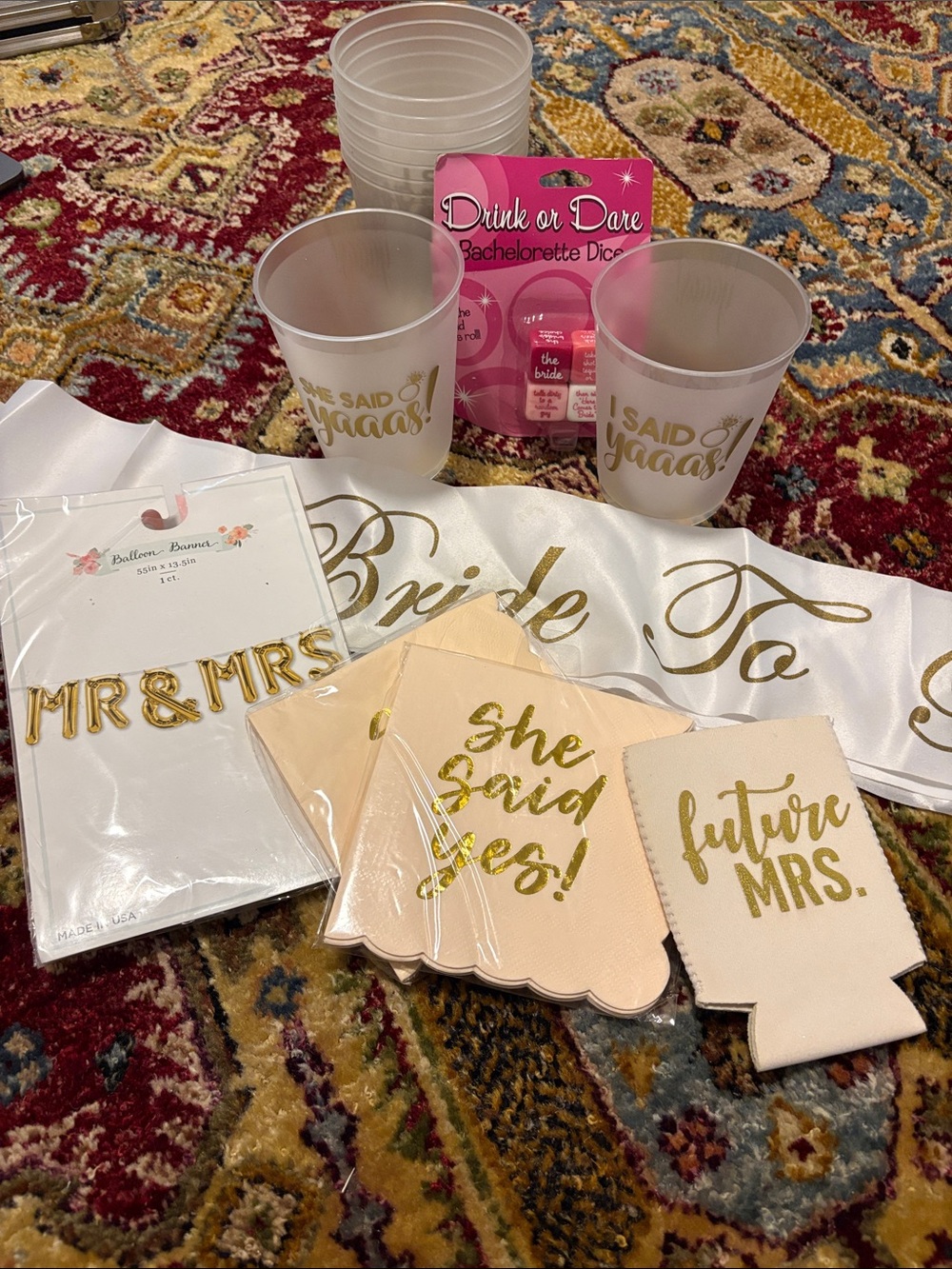 Bachelorette Party Kit - Pink & Gold 'She Said Yes' Bridal Accessories